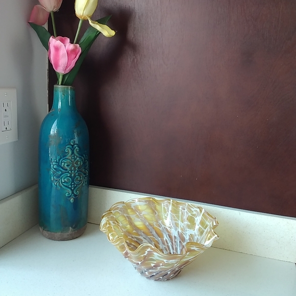 Luxurious Amber and Brown Decorative Hand Blown Glass Bowl